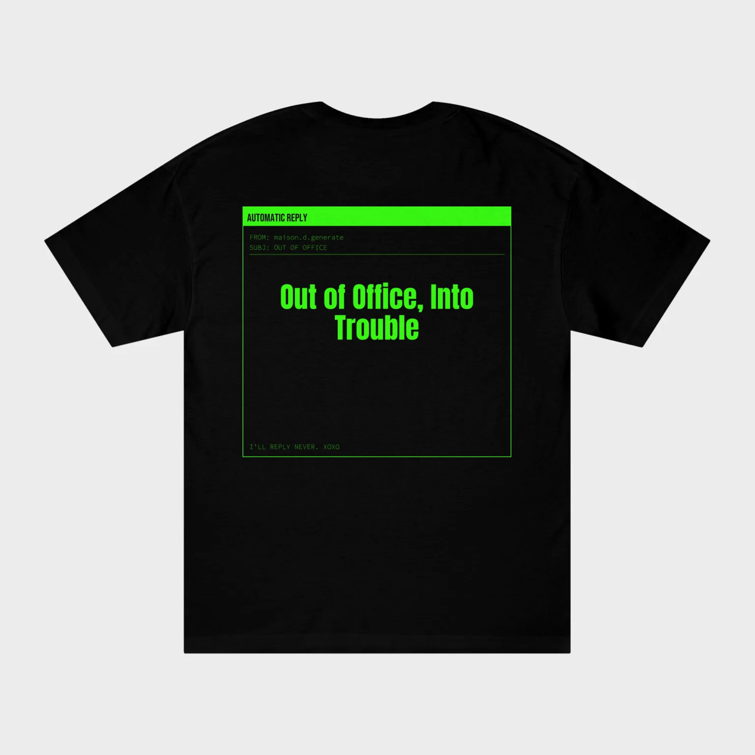 Out of Office, Into Trouble — full back print